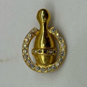 Vintage Bowling Pin Encircled with Horseshoe Shaped Frame Rhinestone Encrusted